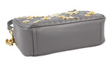 Prada Women's Grey Leather Diagramme Golden Flowers Shoulder Bag 1BH084