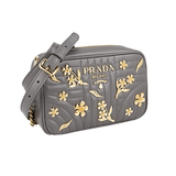 Prada Women's Grey Leather Diagramme Golden Flowers Shoulder Bag 1BH084