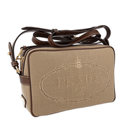 Prada Women's Brown Logo Jacquard Shoulder Bag 1BH089
