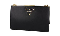 Prada Women's Black High-Quality Saffiano Leather Light Frame Shoulder Bag 1BK065