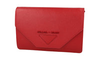 Prada Women's Red High-Quality Saffiano Leather Envelope Shoulder Bag 1BP014