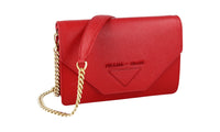 Prada Women's Red High-Quality Saffiano Leather Envelope Shoulder Bag 1BP014