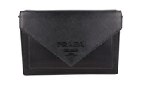 Prada Women's Black High-Quality Saffiano Leather Envelope Shoulder Bag 1BP020