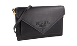 Prada Women's Black Saffiano Leather Envelope Shoulder Bag 1BP020