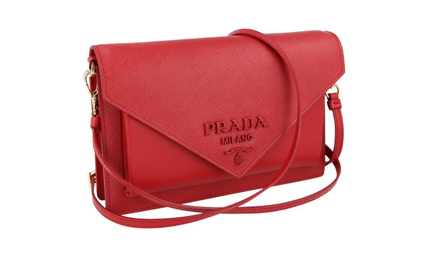 Prada Women's 1BP020 Red Saffiano Leather Leather Shoulder Bag