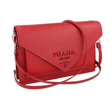 Prada Women's Red Saffiano Leather Envelope Monochrome Mini Shoulder Bag 1BP020
