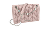 Miu Miu Women's Beige Leather Matelasse Crystal Shoulder Bag 1BP065