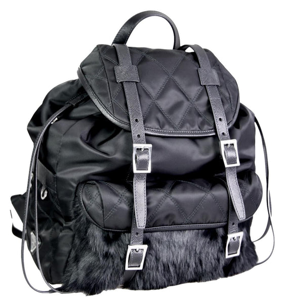Prada Women's 1BZ016 Black Textile Backpack