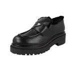Prada Women's Black Leather Double Chocolate Shearling Fur Loafers 1D246M