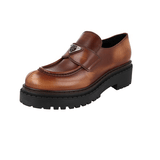 Prada Women's Brown Leather Double Chocolate Loafers 1D246M
