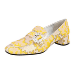 Prada Women's Yellow Jacquard Lurex Crystal Brooch Glamour Pumps / Heels 1D450I