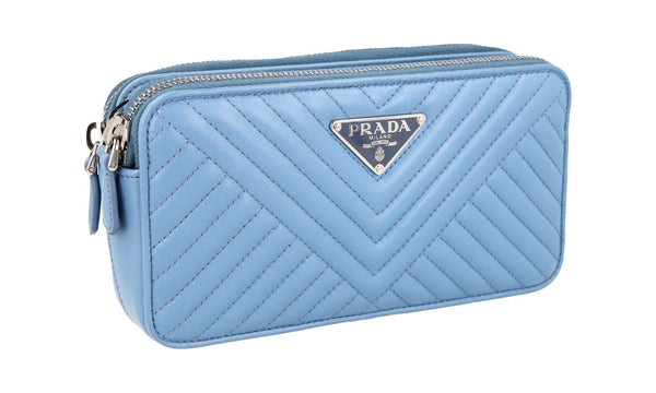 Prada Women's 1DH010 Blue Leather Shoulder Bag