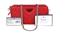 Prada Women's Red Leather Diagramme Shoulder Bag 1DH010