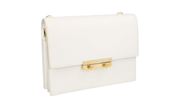 Prada Women's 1DH101 White Saffiano Leather Leather Shoulder Bag