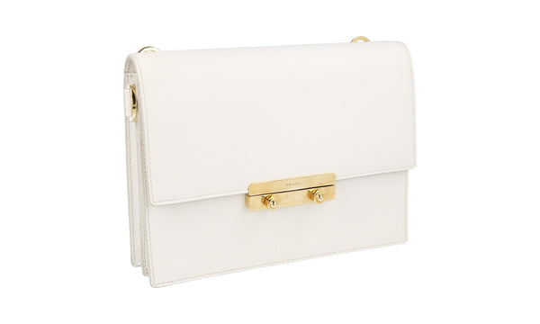 Prada Women's 1DH101 White High-Quality Saffiano Leather Leather Shoulder Bag
