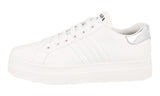 Prada Women's White Leather Macro Downtown Bold Platform Sneaker 1E536L