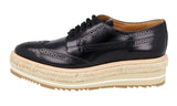Prada Women's Black Leather Plateau Derby Full Brogue Business Shoes 1E722E