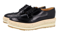 Prada Women's Black Leather Plateau Derby Full Brogue Business Shoes 1E722E