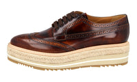 Prada Women's Brown welt-sewn Leather Plateau Derby Full Brogue Business Shoes 1E722E