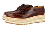 Prada Women's Brown welt-sewn Leather Plateau Derby Full Brogue Business Shoes 1E722E