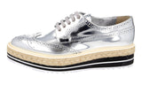 Prada Women's Silver welt-sewn Leather Derby Lace-up Shoes 1E722E