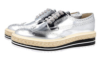 Prada Women's Silver welt-sewn Leather Derby Lace-up Shoes 1E722E