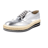 Prada Women's Silver welt-sewn Leather Derby Lace-up Shoes 1E722E
