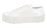 Prada Women's White Leather Sequin Pailletten Double Wheel Platform Plateau Vip Sneaker 1E787M
