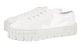 Prada Women's White Leather Sequin Pailletten Double Wheel Platform Plateau Vip Sneaker 1E787M