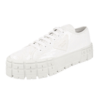 Prada Women's White Leather Sequin Pailletten Double Wheel Platform Plateau Vip Sneaker 1E787M