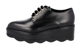 Prada Women's Black welt-sewn Leather Platform Derby Dress Lace-up Shoes 1E851H