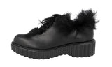 Prada Women's Black welt-sewn Leather Shearling Fur Lace-up Shoes 1E867H