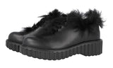 Prada Women's Black welt-sewn Leather Shearling Fur Lace-up Shoes 1E867H