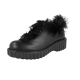 Prada Women's Black welt-sewn Leather Shearling Fur Lace-up Shoes 1E867H