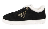 Prada Women's Black Leather Shearling Fur Downtown Sneaker 1E935M