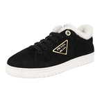 Prada Women's Black Leather Shearling Fur Downtown Sneaker 1E935M
