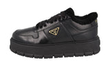 Prada Women's Black Leather Downtown Bold Shearling Fur Platform Sneaker 1E947M