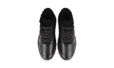Prada Women's Black Leather Downtown Bold Shearling Fur Platform Sneaker 1E947M