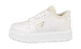 Prada Women's White Leather Downtown Bold Shearling Fur Platform Sneaker 1E947M