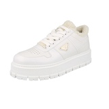 Prada Women's White Leather Downtown Bold Shearling Fur Platform Sneaker 1E947M