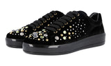 Prada Women's Black Leather Crystal Night Sky Sneaker 1E971H