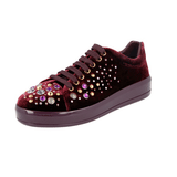 Prada Women's Red Leather Crystal Night Sky Sneaker 1E971H