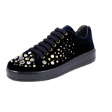 Prada Women's Blue Leather Crystal Night Sky Sneaker 1E971H