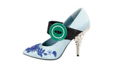 Prada Women's Blue Leather Runway Crystal Pearl Embroided Pumps / Heels 1I011I