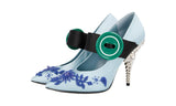 Prada Women's Blue Leather Runway Crystal Pearl Embroided Pumps / Heels 1I011I