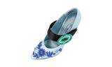 Prada Women's Blue Leather Runway Crystal Pearl Embroided Pumps / Heels 1I011I