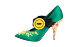 Prada Women's Green Leather Runway Crystal Pearl Embroided Pumps / Heels 1I011I