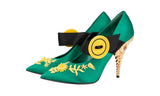 Prada Women's Green Leather Runway Crystal Pearl Embroided Pumps / Heels 1I011I