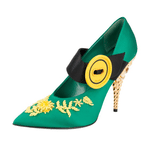 Prada Women's Green Leather Runway Crystal Pearl Embroided Pumps / Heels 1I011I