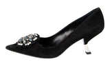 Prada Women's Black Leather Crystal Brooch Pumps / Heels 1I015G